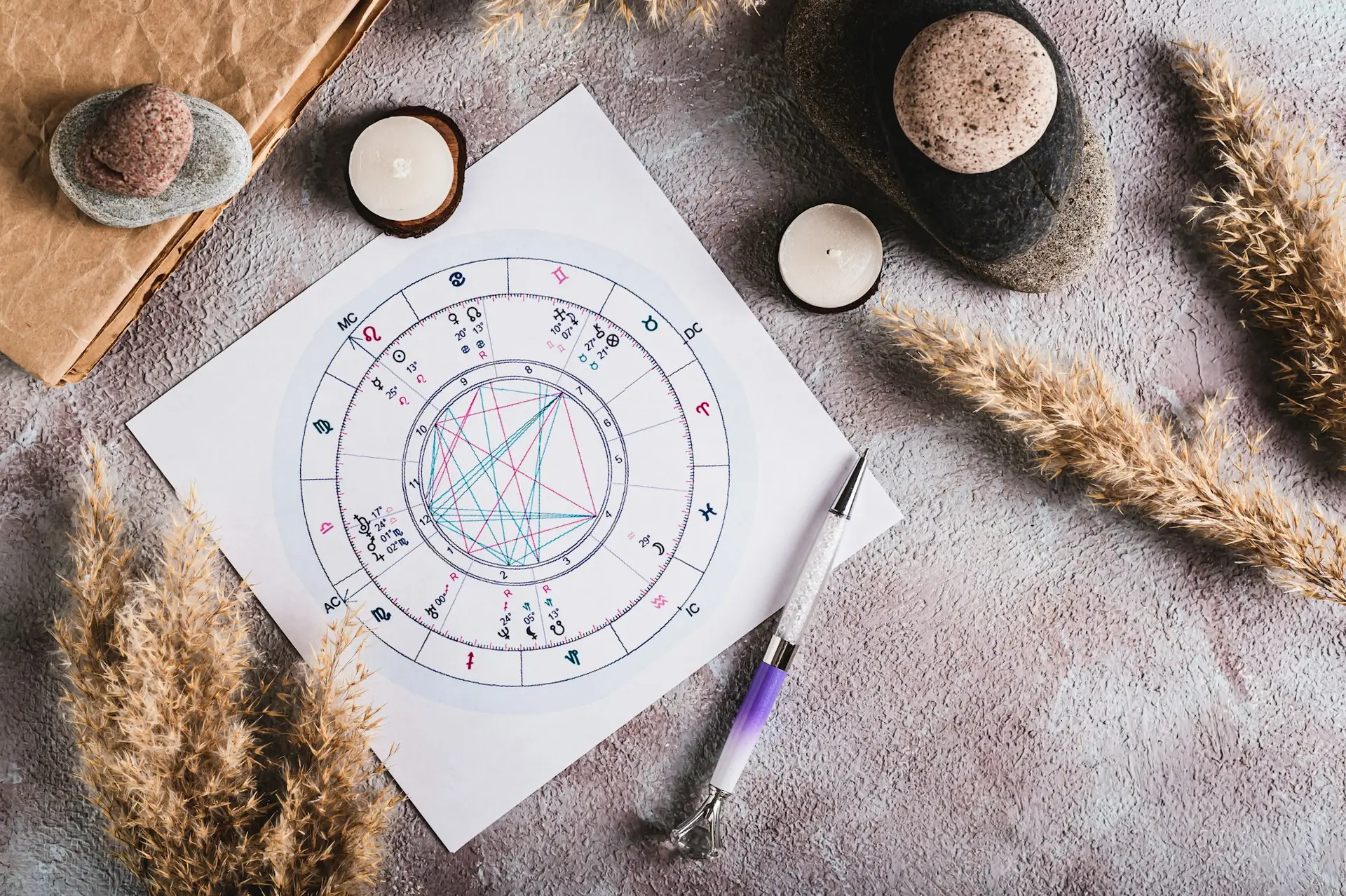 Personal natal chart for fortune telling on the table top view